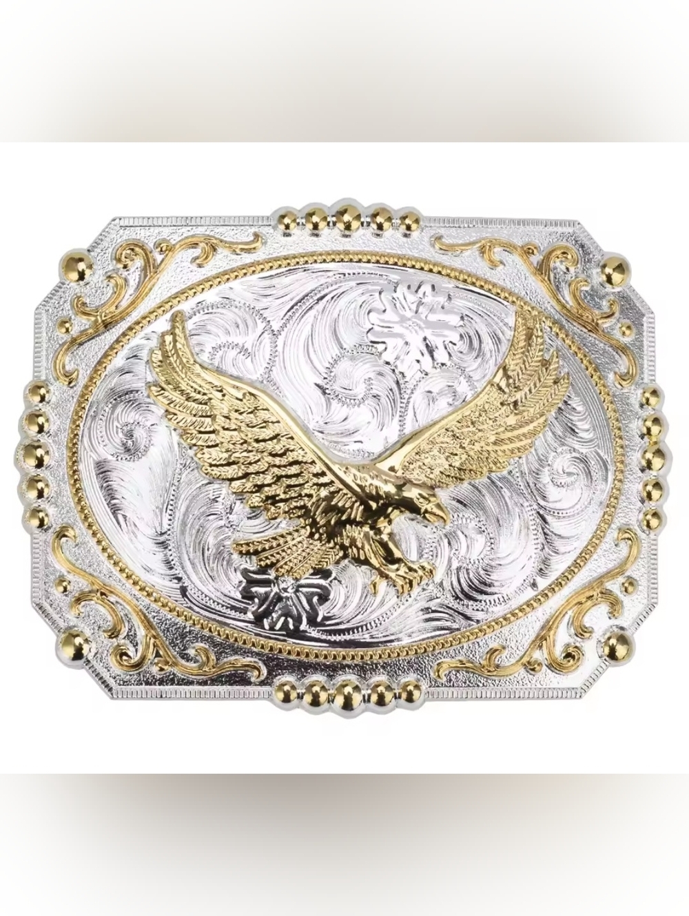 Western silver gold flying Eagle bird Belt Buckle